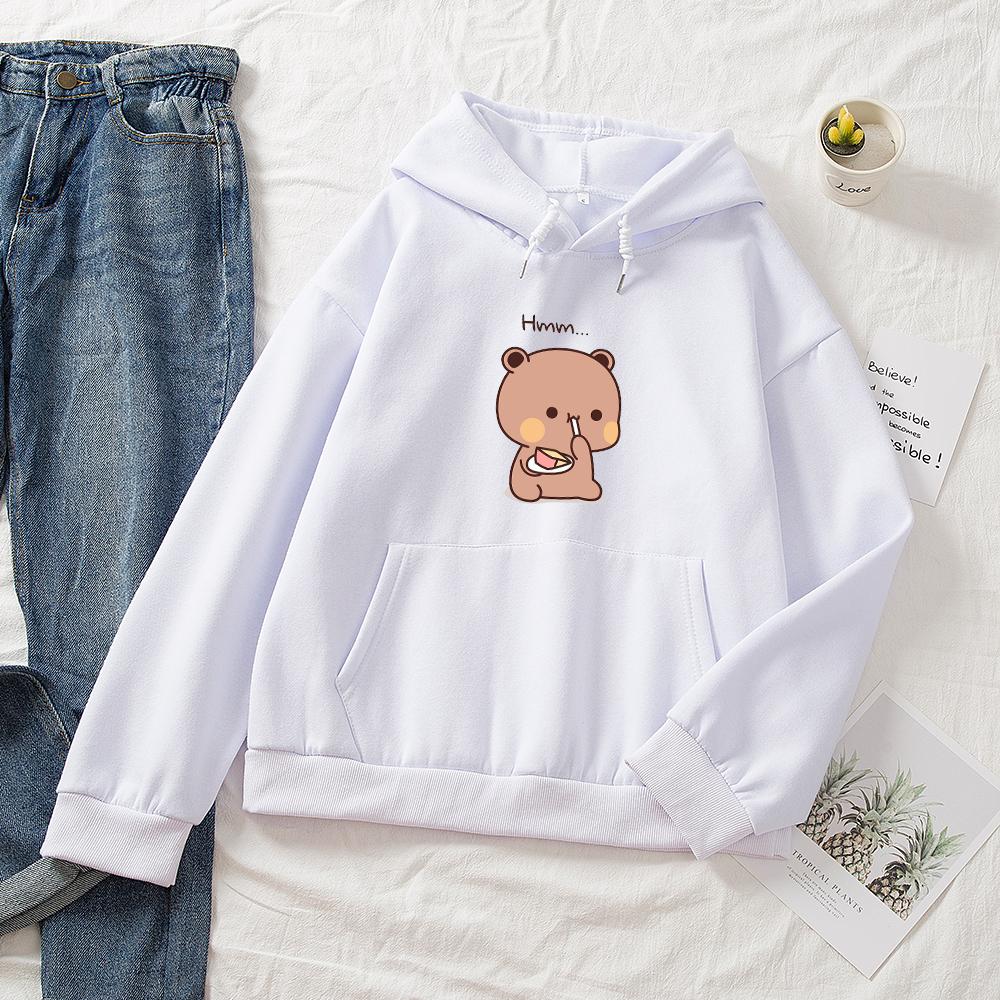 Snacking Teddy Bear Hoodies-Enchanted peach