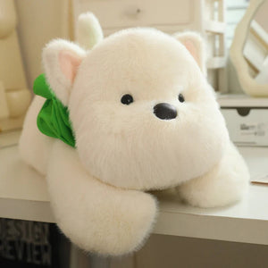 Snowy the White Maltese Plushie with Frog Hat-Enchanted peach