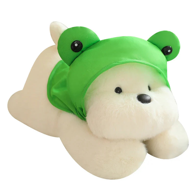 Snowy the White Maltese Plushie with Frog Hat-Enchanted peach