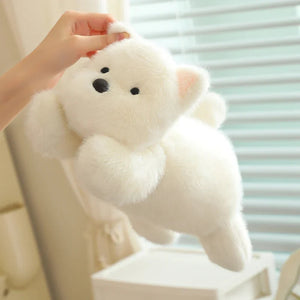 Snowy the White Maltese Plushie with Frog Hat-Enchanted peach