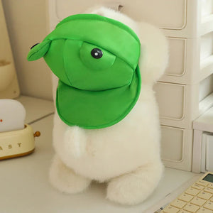 Snowy the White Maltese Plushie with Frog Hat-Enchanted peach