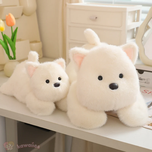 Snowy the White Maltese Plushie with Frog Hat-Enchanted peach