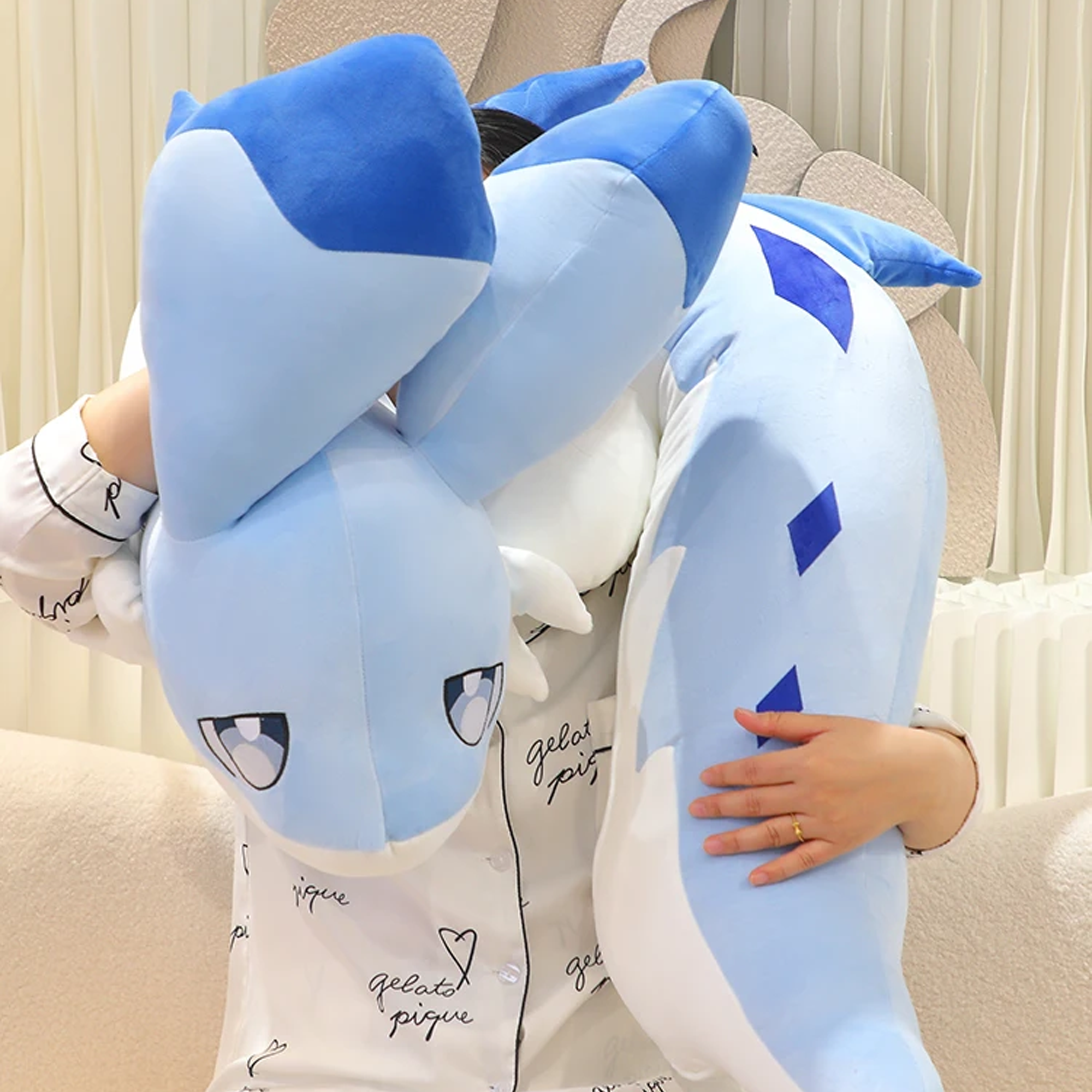 Sofi the Long Kawaii Baby Blue Hybrid Dragon Plushie-Enchanted peach