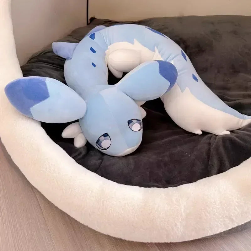 Sofi the Long Kawaii Baby Blue Hybrid Dragon Plushie-Enchanted peach