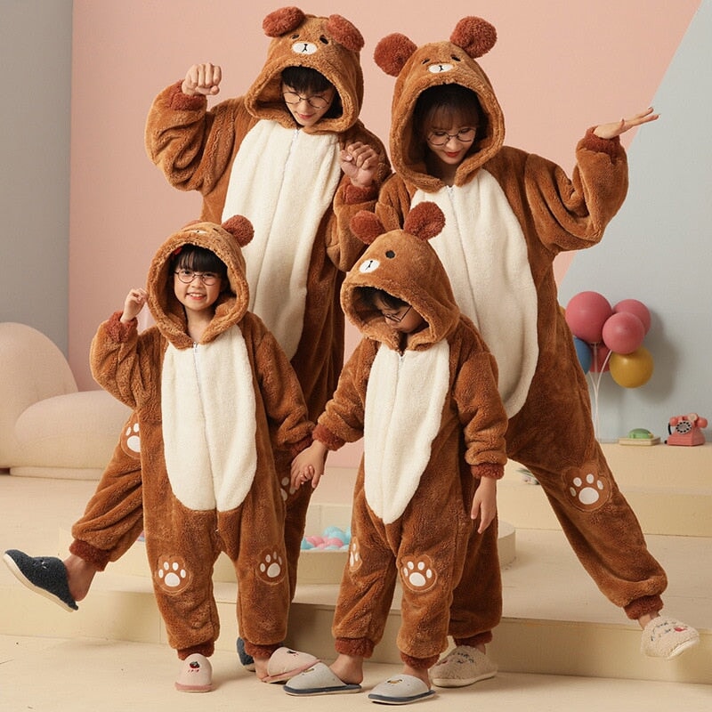 Soft Bear Family Fluffy Pyjama 1-Piece Set-Enchanted peach