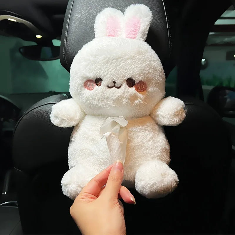 Soft Bear and Bunny Car Plush Tissue Box Cover-Enchanted peach