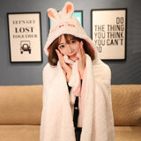 Soft Bunny Bear Poncho Fleece Blanket Cloak-Enchanted peach