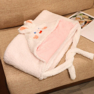 Soft Bunny Bear Poncho Fleece Blanket Cloak-Enchanted peach