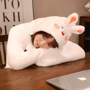 Soft Bunny Bear Poncho Fleece Blanket Cloak-Enchanted peach