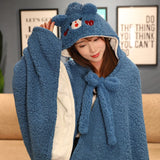 Soft Bunny Bear Poncho Fleece Blanket Cloak-Enchanted peach