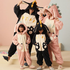 Soft Dinosaur Family Fluffy Pyjama 1-Piece Set-Enchanted peach