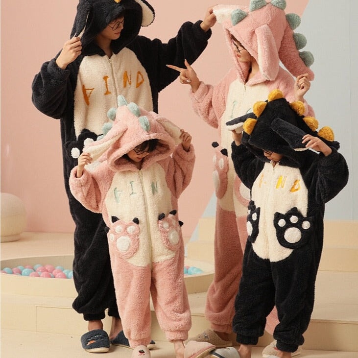 Soft Dinosaur Family Fluffy Pyjama 1-Piece Set-Enchanted peach