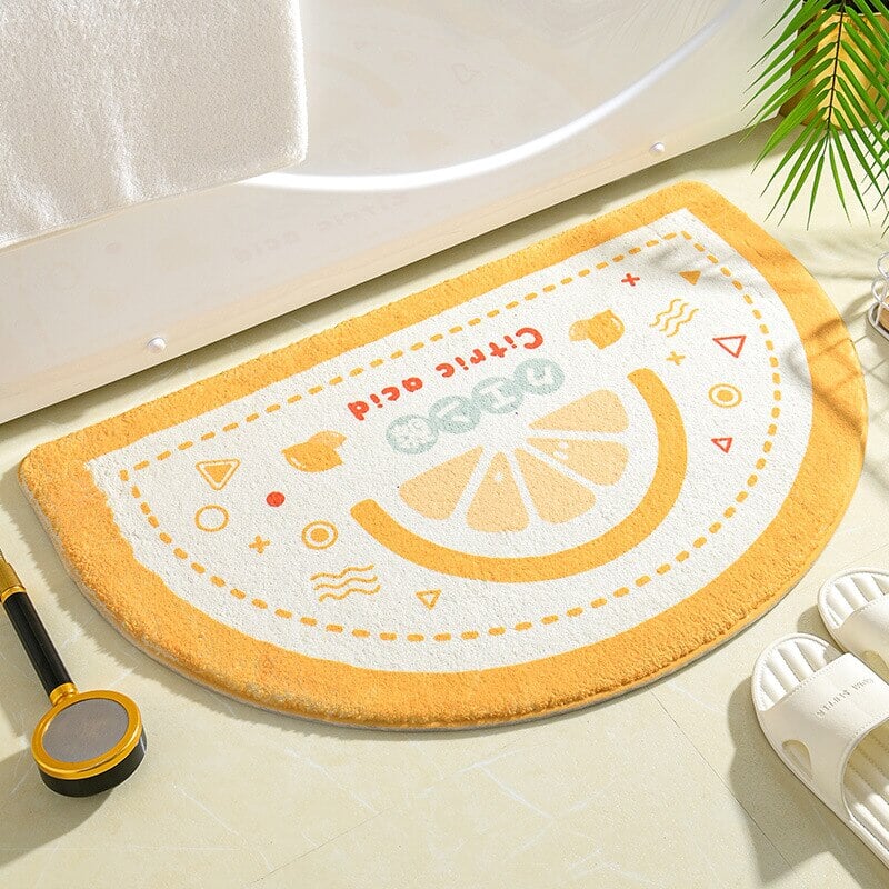 Soft Half Oval Floral Fruits Bathroom Mat Collection-Enchanted peach