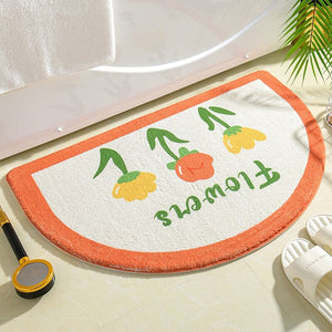 Soft Half Oval Floral Fruits Bathroom Mat Collection-Enchanted peach