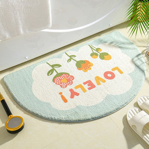 Soft Half Oval Floral Fruits Bathroom Mat Collection-Enchanted peach