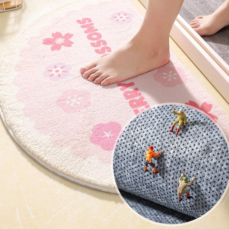 Soft Half Oval Floral Fruits Bathroom Mat Collection-Enchanted peach