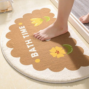 Soft Half Oval Floral Fruits Bathroom Mat Collection-Enchanted peach