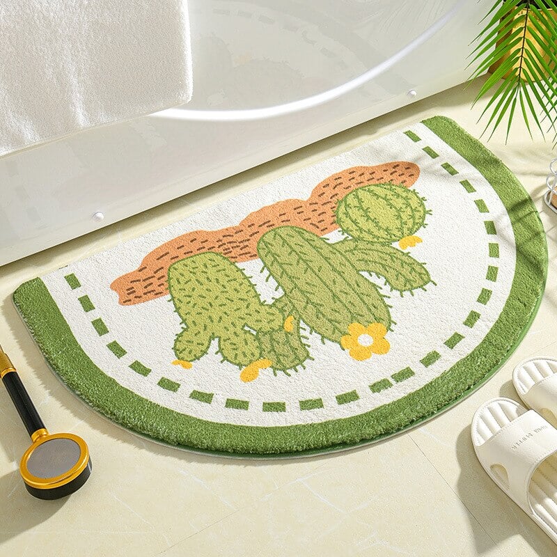 Soft Half Oval Floral Fruits Bathroom Mat Collection-Enchanted peach