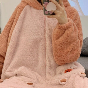 Soft Pig Fluffy Pyjama 1-Piece Set-Enchanted peach