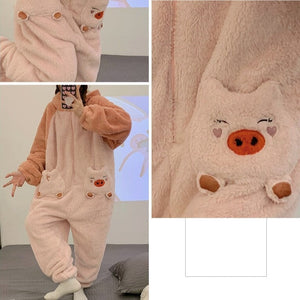 Soft Pig Fluffy Pyjama 1-Piece Set-Enchanted peach