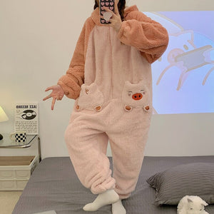 Soft Pig Fluffy Pyjama 1-Piece Set-Enchanted peach