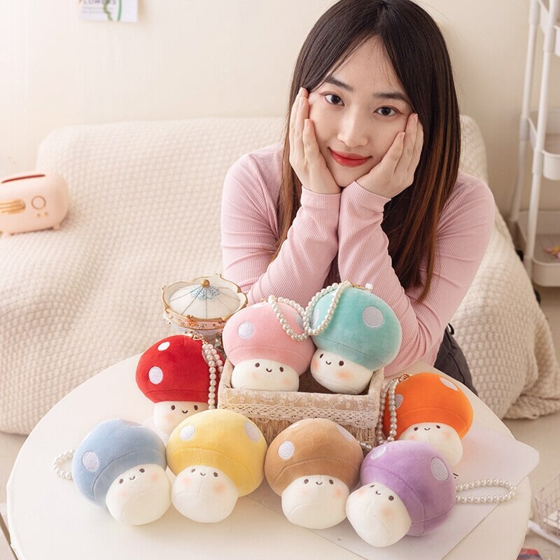 Squishy Mushroom Friends Plushie Keychains-Enchanted peach