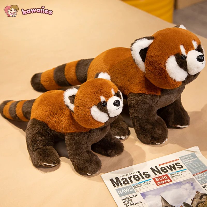 Standing Life-like Fluffy Red Panda Plush-Enchanted peach