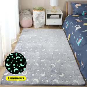 Starry Night Glow-in-the-dark Faux Fur Rug Carpet-Enchanted peach