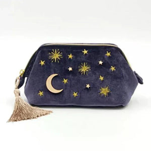 Starry Night Velvet Embroidery Cosmetic Travel Makeup Bag-Enchanted peach