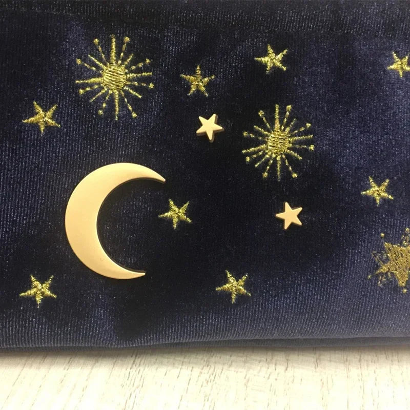 Starry Night Velvet Embroidery Cosmetic Travel Makeup Bag-Enchanted peach