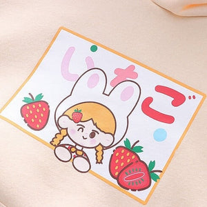 Strawberry Mikki Bunny Fleece Hoodies-Enchanted peach