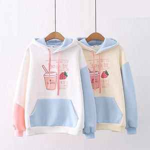 Strawberry Shake Bubble Tea White Cream Fleece Hoodies-Enchanted peach