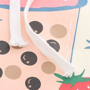 Strawberry Shake Bubble Tea White Cream Fleece Hoodies-Enchanted peach