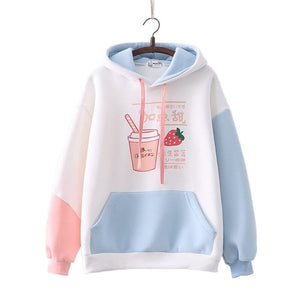 Strawberry Shake Bubble Tea White Cream Fleece Hoodies-Enchanted peach