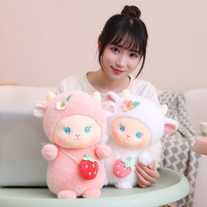 Strawberry White Pink Sheep Lamb Plushie-Enchanted peach