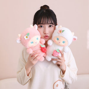 Strawberry White Pink Sheep Lamb Plushie-Enchanted peach