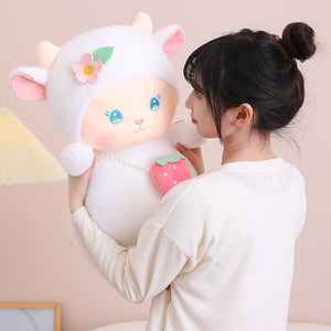 Strawberry White Pink Sheep Lamb Plushie-Enchanted peach