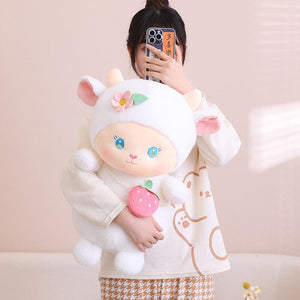 Strawberry White Pink Sheep Lamb Plushie-Enchanted peach