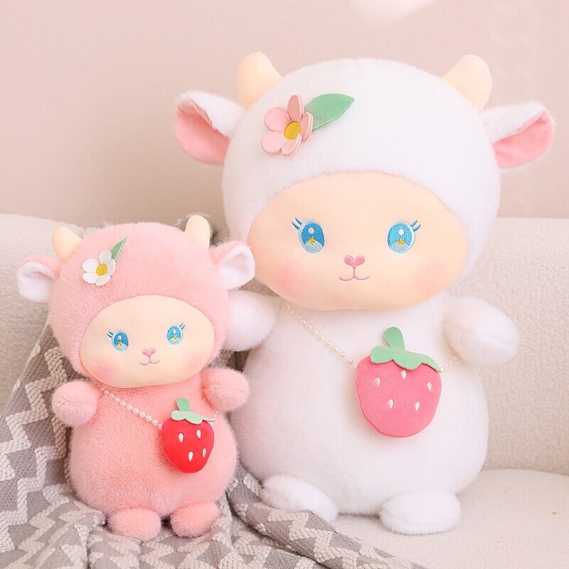 Strawberry White Pink Sheep Lamb Plushie-Enchanted peach