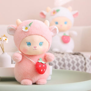 Strawberry White Pink Sheep Lamb Plushie-Enchanted peach