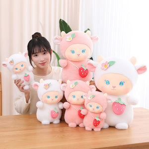 Strawberry White Pink Sheep Lamb Plushie-Enchanted peach