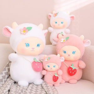 Strawberry White Pink Sheep Lamb Plushie-Enchanted peach