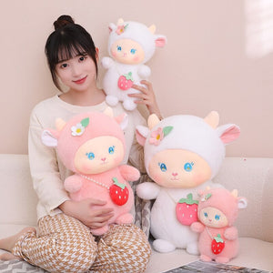 Strawberry White Pink Sheep Lamb Plushie-Enchanted peach