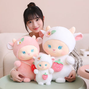 Strawberry White Pink Sheep Lamb Plushie-Enchanted peach