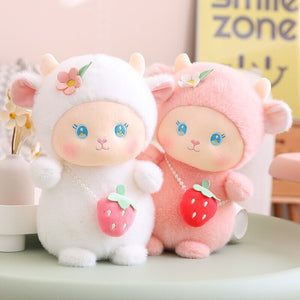 Strawberry White Pink Sheep Lamb Plushie-Enchanted peach