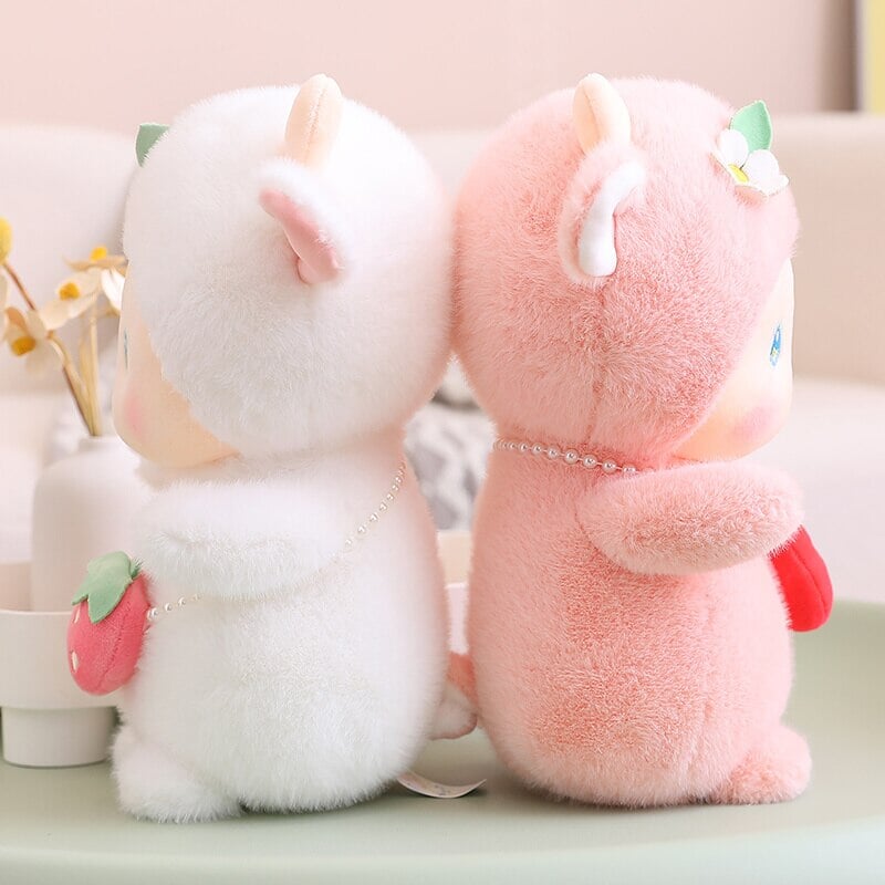 Strawberry White Pink Sheep Lamb Plushie-Enchanted peach