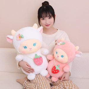 Strawberry White Pink Sheep Lamb Plushie-Enchanted peach