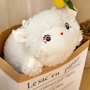 Sweet Fluffy Laying Lamb Snuggle Buddies-Enchanted peach