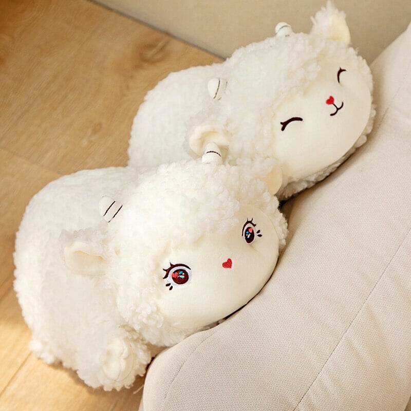 Sweet Fluffy Laying Lamb Snuggle Buddies-Enchanted peach