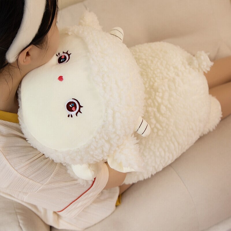 Sweet Fluffy Laying Lamb Snuggle Buddies-Enchanted peach